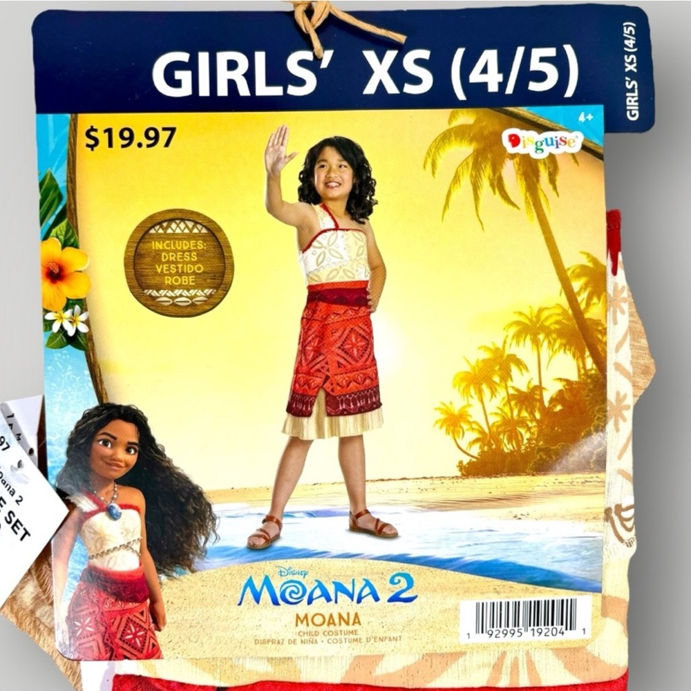 Halloween Costume Disney Moana 2 Girls Classic Dress Costume Girls XS (4/5) NEW!